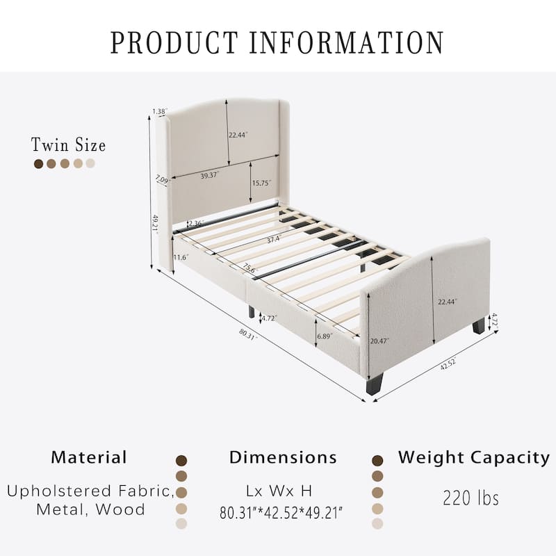 GDFStudio - Jane 49.21" High Back Upholstered Headboard Bed Frame with High Footboard