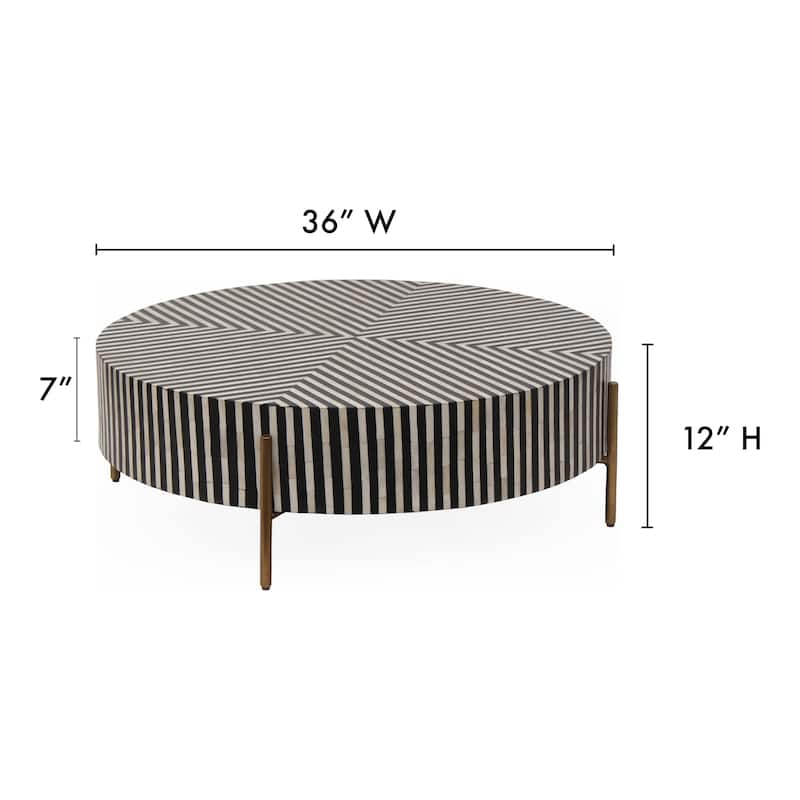NADAAL STUDIOS Rumi Coffee Table, Round Resin with Camel Bone and Brass-Finished Iron Legs, Small, Multicolor