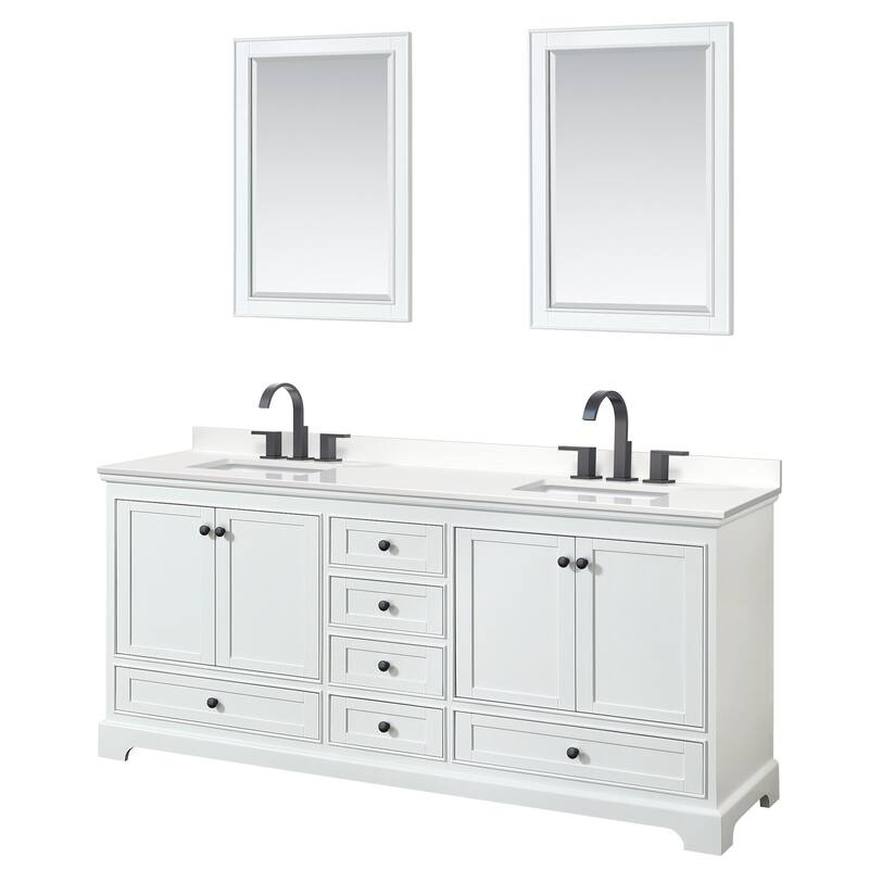 Wyndham Collection WCS202080D-QTZ-US3M24 Deborah 80" Free Standing - White / White Quartz Top / Matte Black Hardware