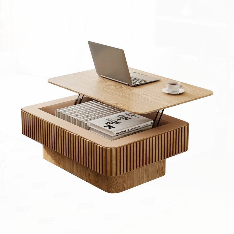 Lift-top Coffee Table Solid Wood Veneered Coffee Table with Storage and Adjustable Height