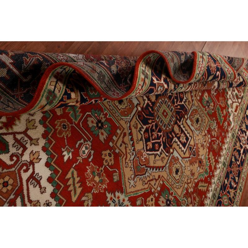Geometric Medallion Heriz Serapi Area Rug Hand-Knotted Wool Carpet - 8'11"x 11'9"