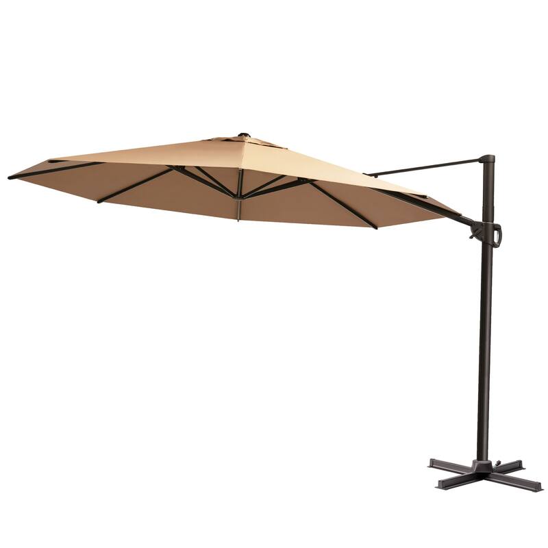 Outdoor 11.5FT Round Patio Hanging Offset Cantilever Umbrella with Cross Base