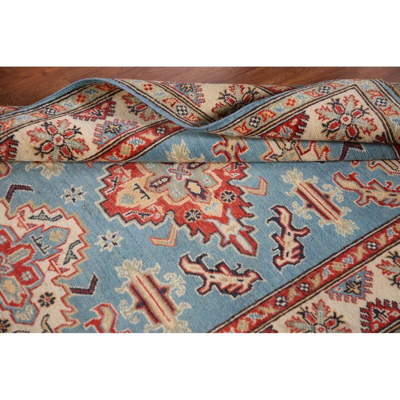 Light Blue Kazak Oriental Area Rug Hand-Knotted Wool Carpet - 4'1"x 6'0"