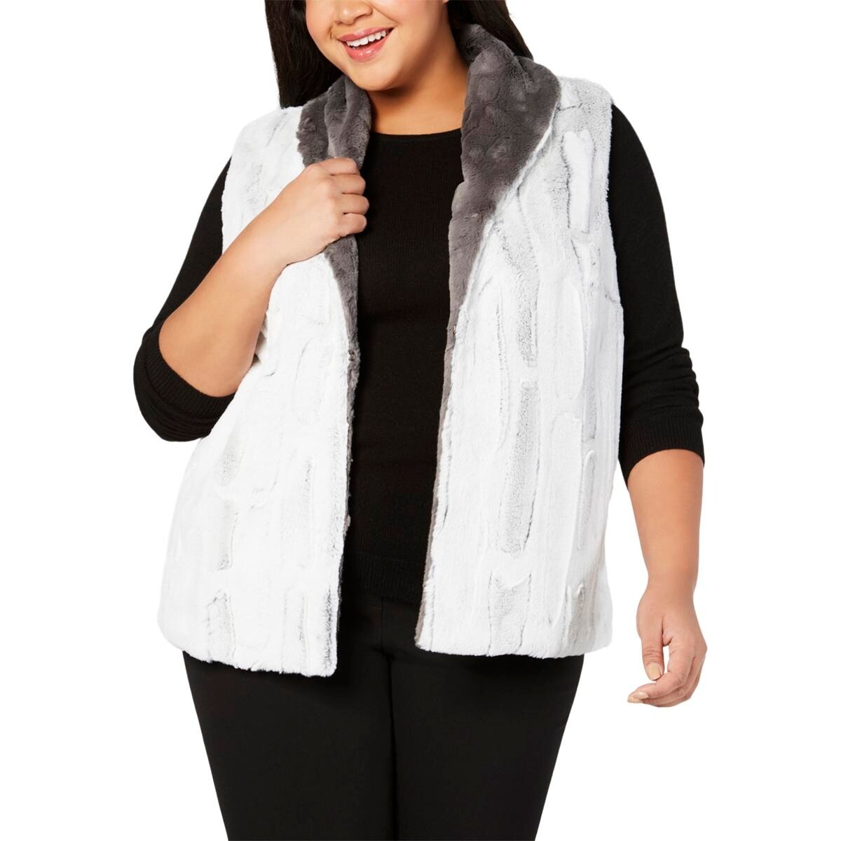 Shop Alfred Dunner Womens Plus Outerwear Vest White Faux Fur