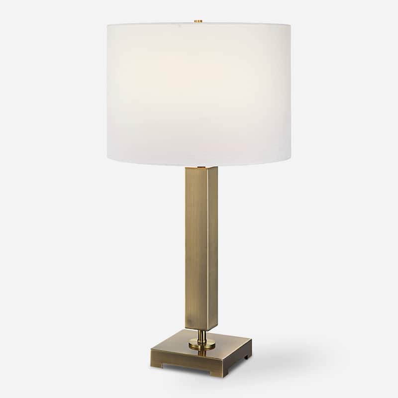 Table Lamp with Drum Shade and Metal Column Base - 27" - Antique Brass Finish