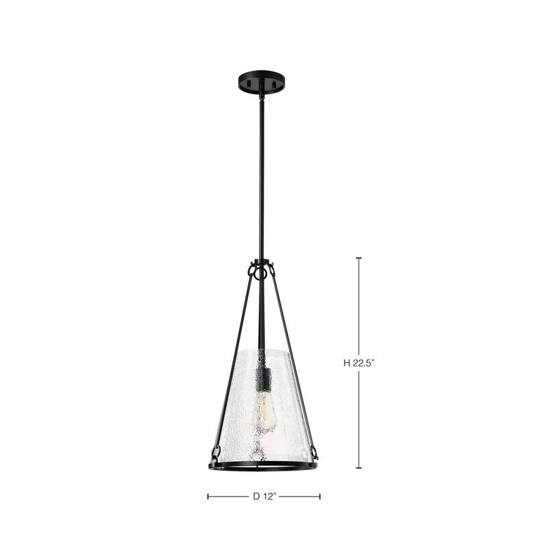 Valentine Medium Pendant Black Finish Hammered Glass