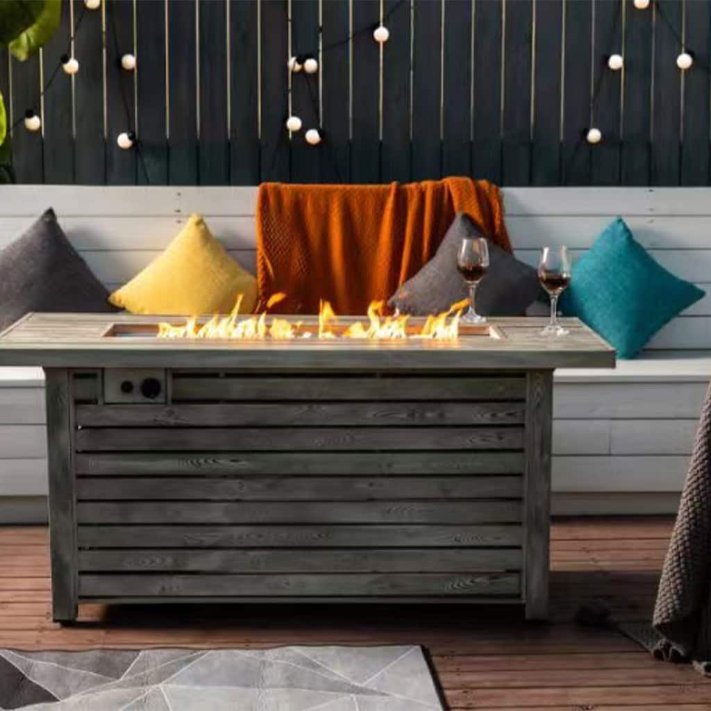 53.5 in. W x 22 in. D x 24 in. H Rectangle Steel Propane Gas Patio Fire Pits in Light Beige