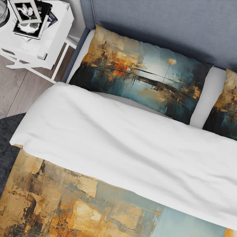Designart "Teal Orange Bold Energy I" Teal Modern - Bed Cover Set With Shams