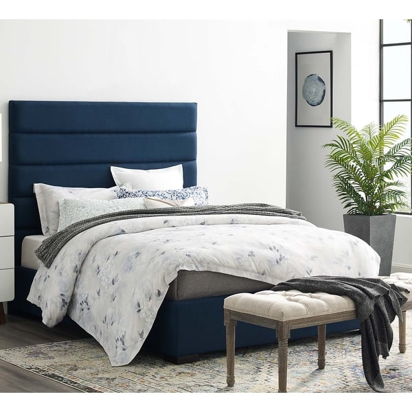 Fairview Modern Blue Fabric Upholstered Queen Size Platform Bed Bed