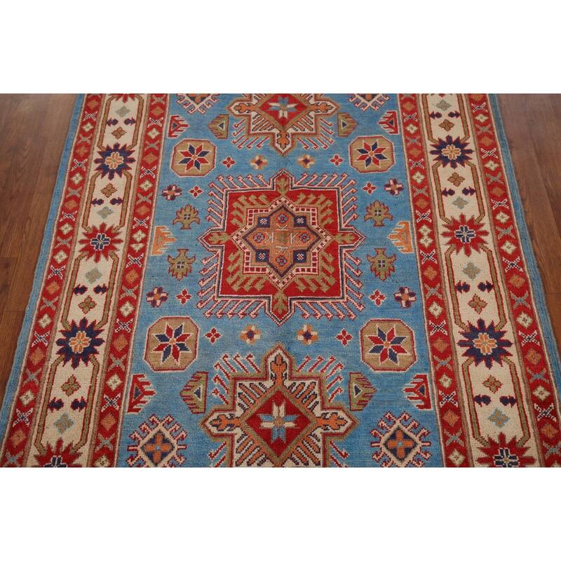 Blue Kazak Oriental Area Rug Handmade Traditional Wool Carpet - 4'0" x 6'4"