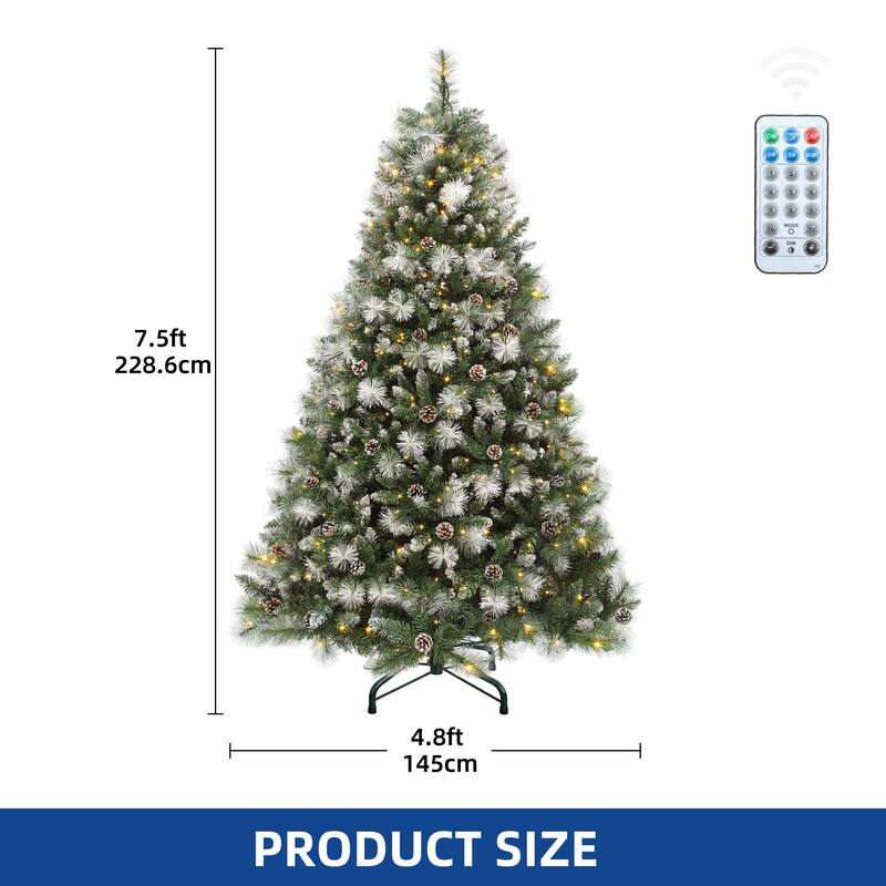 4.5/6ft Prelit & Pre-Decorated Scotch Pine Christmas Tree with Remote Control, Frosted Christmas Tree with Pine-Cones & Needles