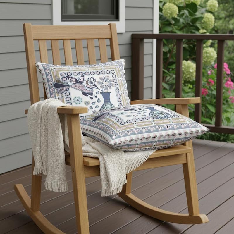 HomeRoots Set of Two 16" X 16" Beige and White Peacock Blown Seam Floral Indoor Outdoor Throw Pillow - 16.00' X '16.00' X '5.00 - Beige/White - 16.00' X '16.00' X '5.00