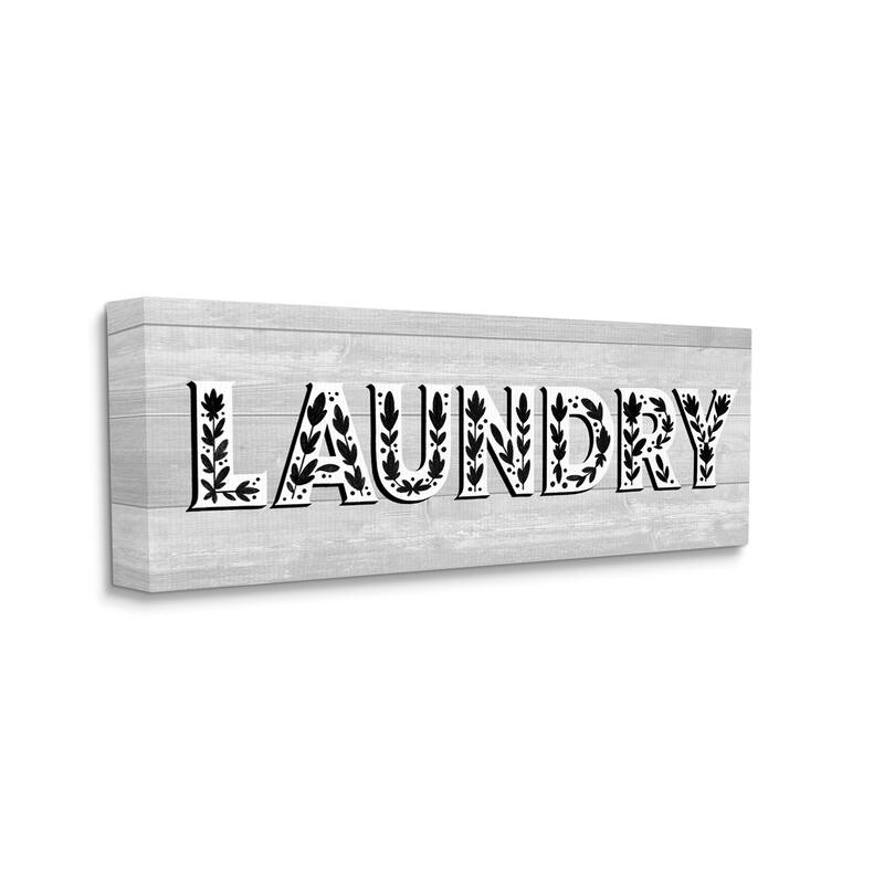 Stupell Laundry Typography Sign Floral Patterns Minimal Canvas Wall Art - Grey - 13 x 30