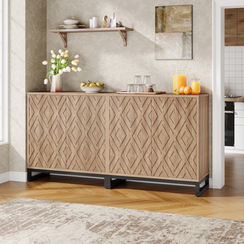 57.5 Inch Wooden Sideboard Buffet Cabinet - 13.77"D x 57.48"W x 31.69"H - Dark Brown