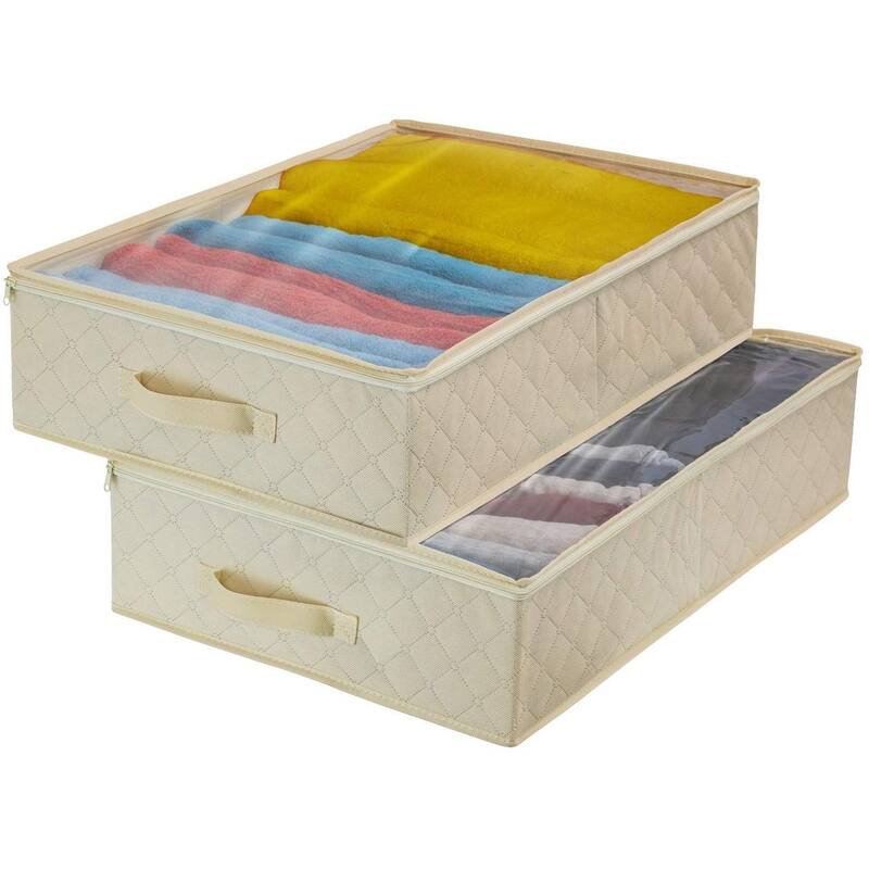 Storage Bags Closet & Underbed Organizer Set, Clear Cover, Foldable with Carry Handles (2-Pack)