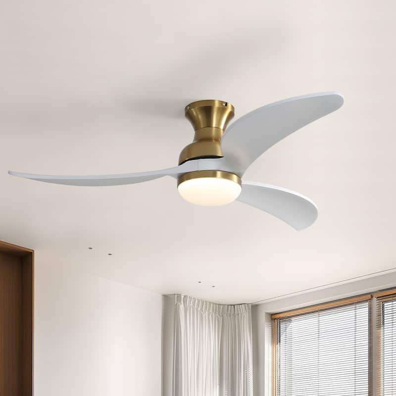 Sofucor 52inch Smart-controlled Flush-mount Ceiling Fan with Streamlined Curved Blades, Remote Control, and Dimmable LED Light