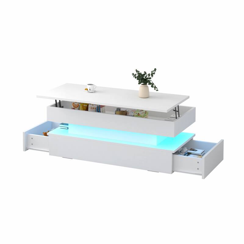 Three-Tier Foldable Coffee Table With Drawers
