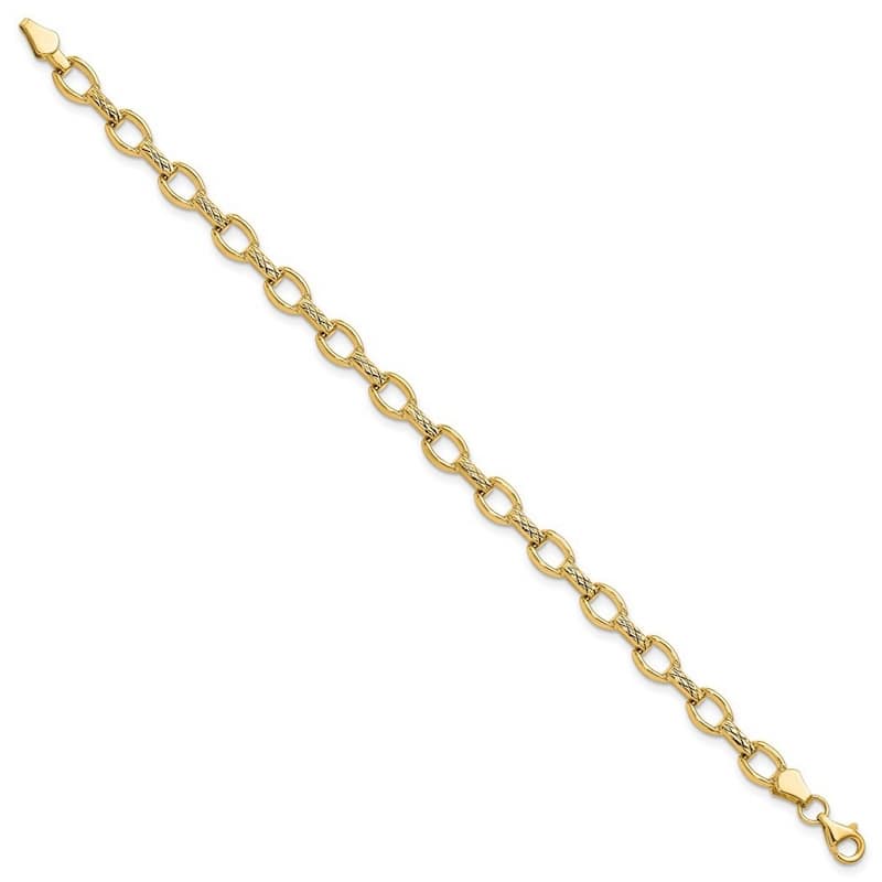Curata 14k Yellow Gold Sparkle-Cut Fancy Link Bracelet - 7 Inch