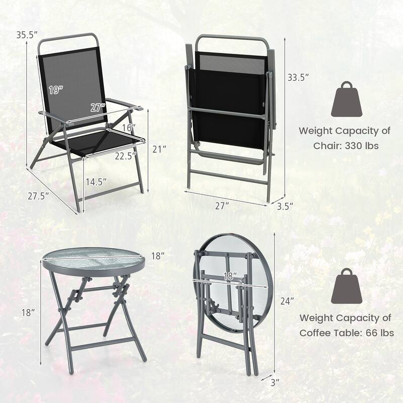 Gymax 3 Piece Patio Folding Chair Set w/ Coffee Table & Extra-Large