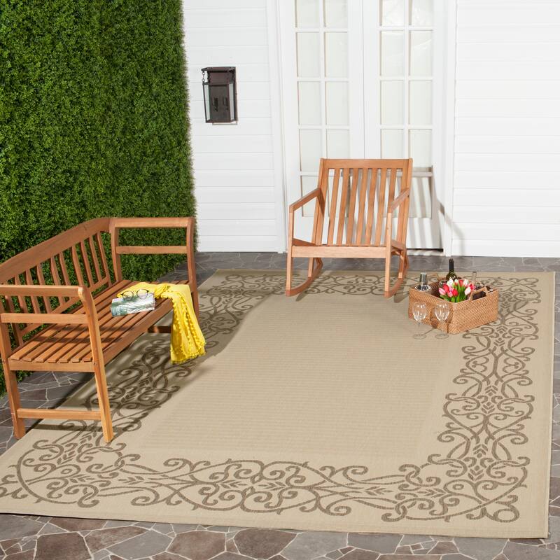 SAFAVIEH Courtyard Ikerne Waterproof Patio Backyard Rug - 6'7" x 9'6" - Natural/Brown