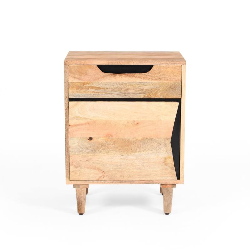 Solid Wood Nightstand with Drawer and Cabinet, Natural Finish Bedside Table for Bedroom or Small Spaces