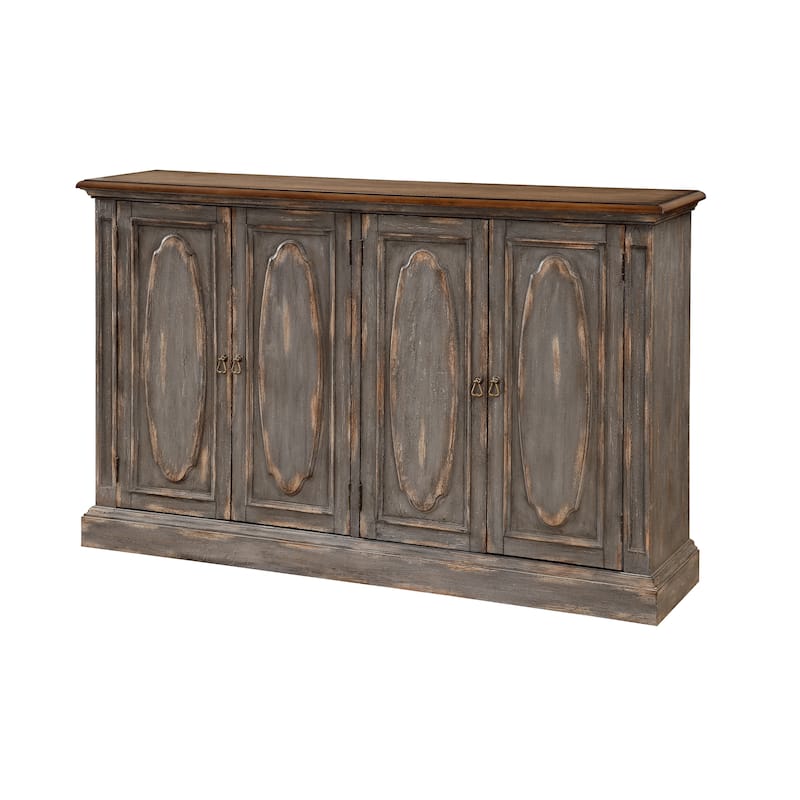 Cassidy Distressed 4 Door Credenza Grey Brown
