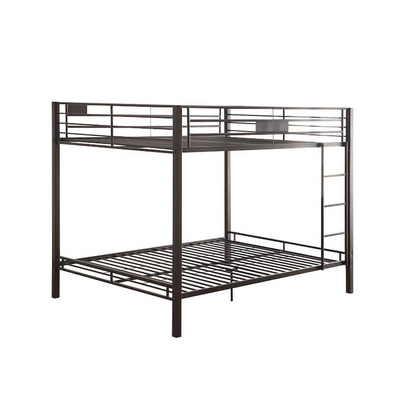 Queen over Queen Size Metal Bunk Bed with Ladder and Fence for Bedroom