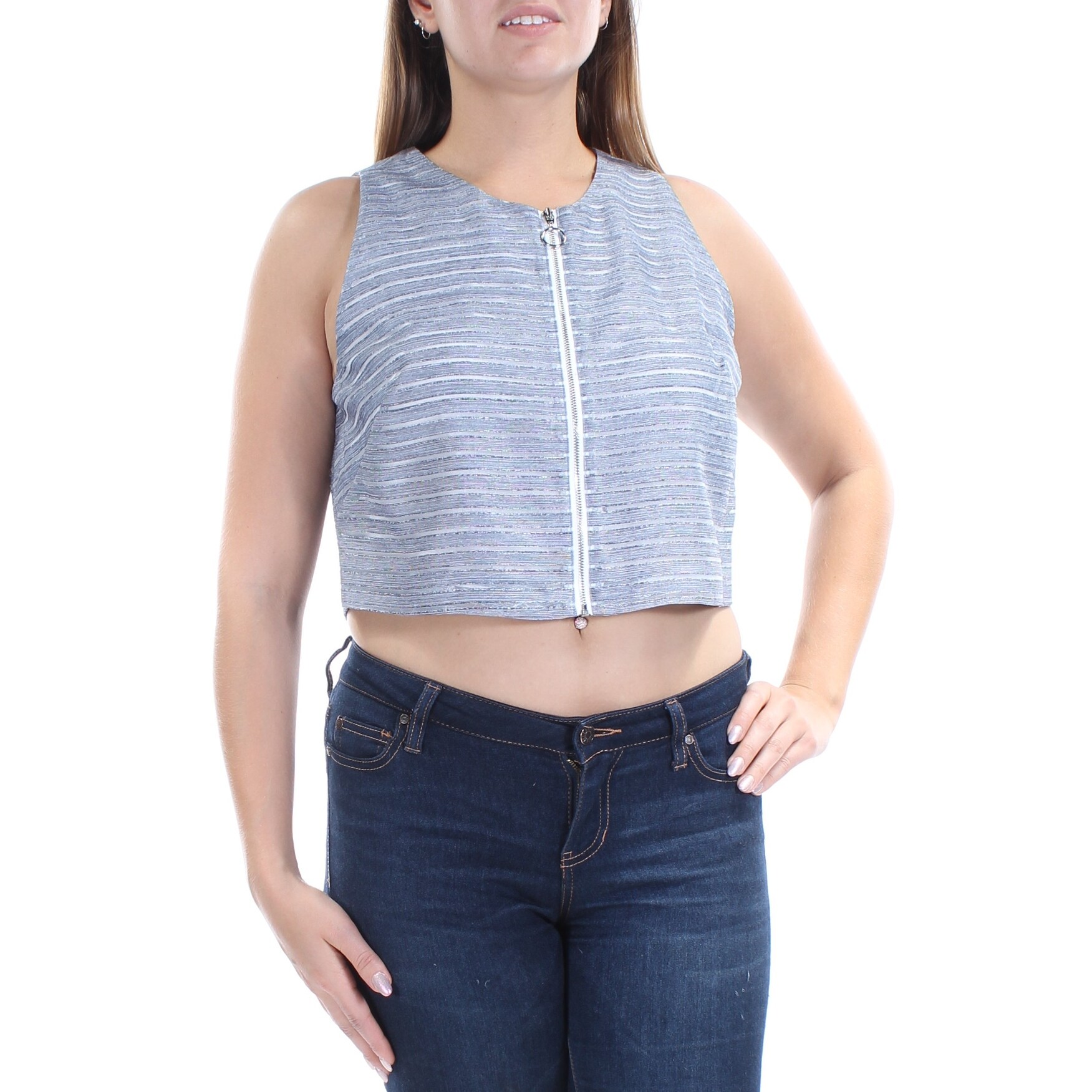Shop Rachel Roy Womens Blue Striped Sleeveless Crop Top Size 14
