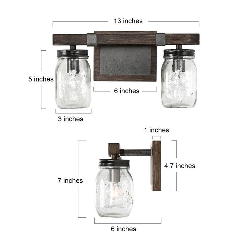Kole 2-Light Farmhouse Bathroom Vanity Lights with Mason Jar Glass - 13"L x 7"H