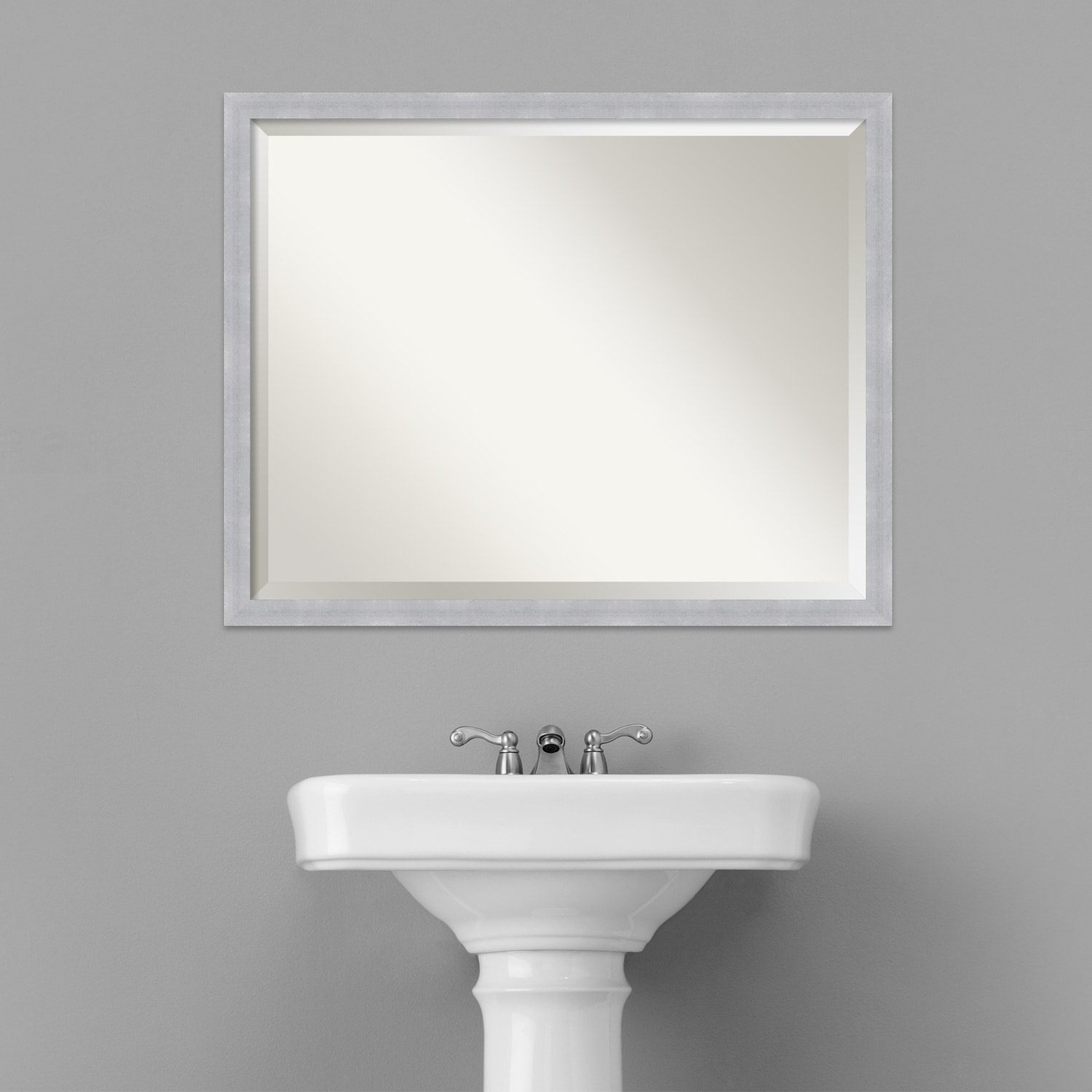 Beveled Bathroom Wall Mirror - Grace Brushed Narrow Frame - Picture 23 of 24