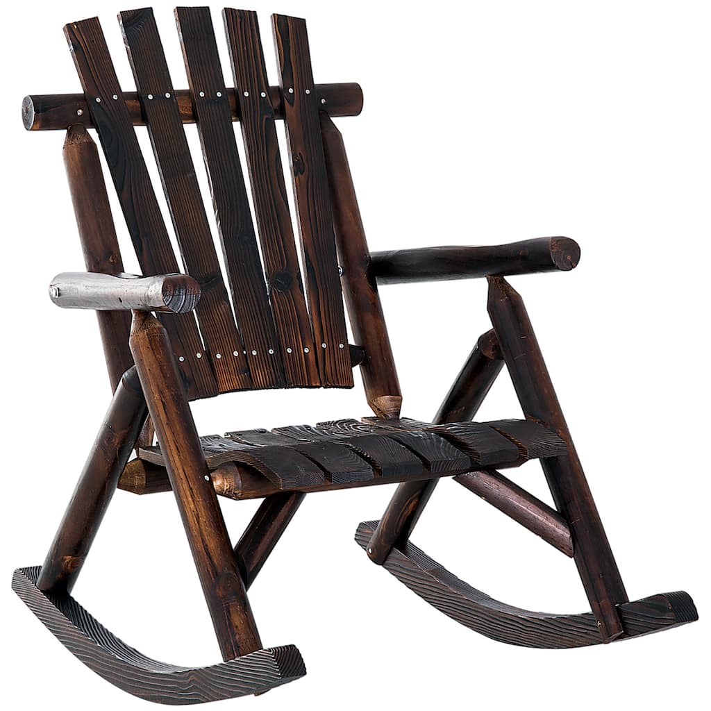 Outdoor Wooden Rocking Chair, Rustic Adirondack Rocker with Slatted Seat, High Backrest, Armrests