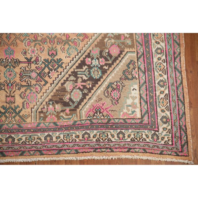 Hand Knotted Oriental 100% Wool Carpet Traditional Medallion Coral Hamedan Area Rug - 9' 8'' X 6' 11''