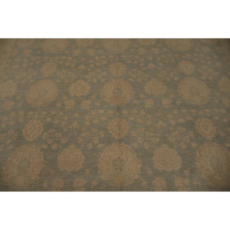 Hand Knotted Oriental 100% Wool Carpet Transitional All-Over Green Oushak Area Rug - 8' 0'' X 8' 2''