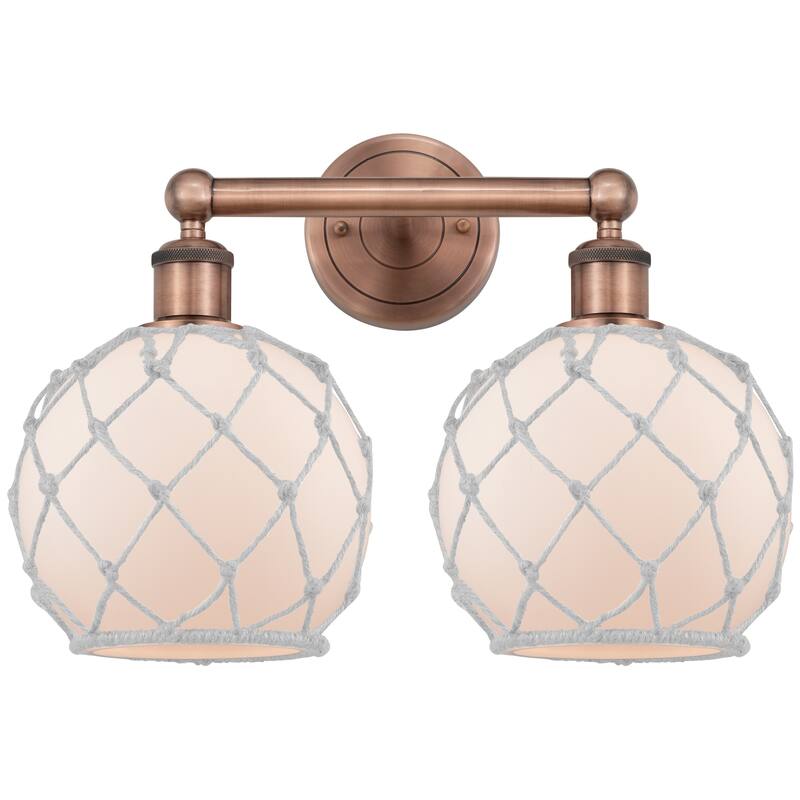 Innovations Lighting Endless Possibilities Edison - Farmhouse Rope - 2 Light 17" Bath Vanity Light - White Glass with White Rope/Antique Copper