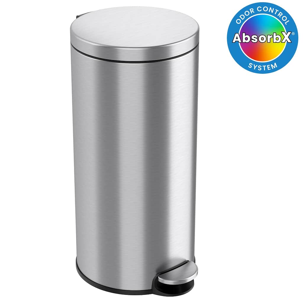 iTouchless 8 Gallon / 30 Liter Stainless Steel SoftStep Round Kitchen Trash Can with Odor Filter