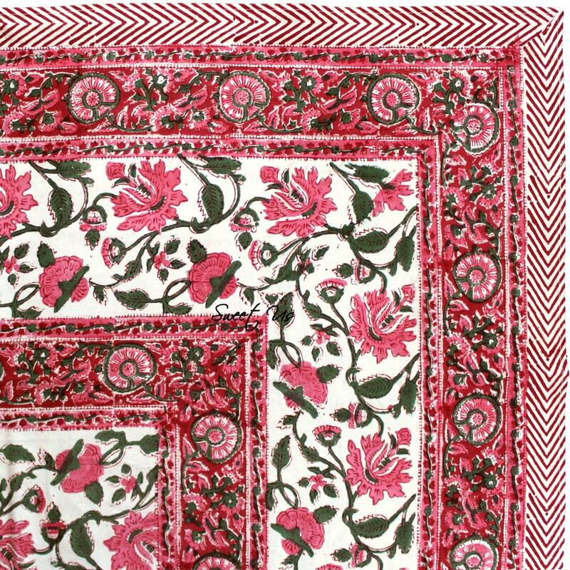 Romantic Floral Block Print Tablecloth Collection