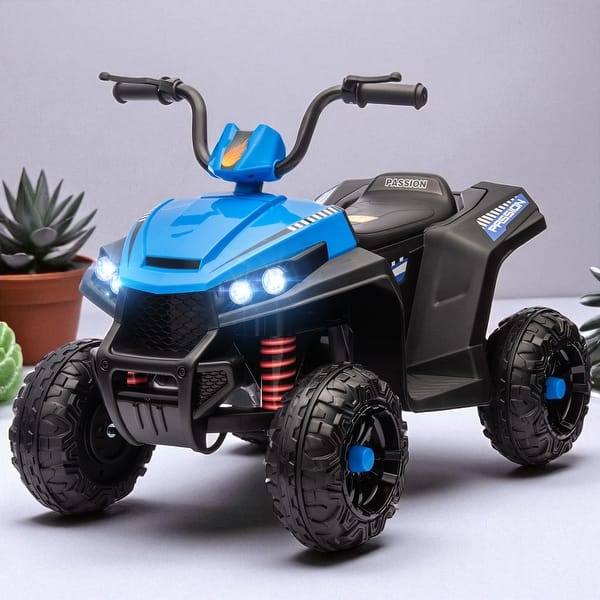 slide 2 of 8, 12V Kids ATV Ride-On, Battery Powered 4-Wheeler with Spring Suspension, LED Lights, MP3, Music, Forward/Reverse, for Ages 3-5 Blue