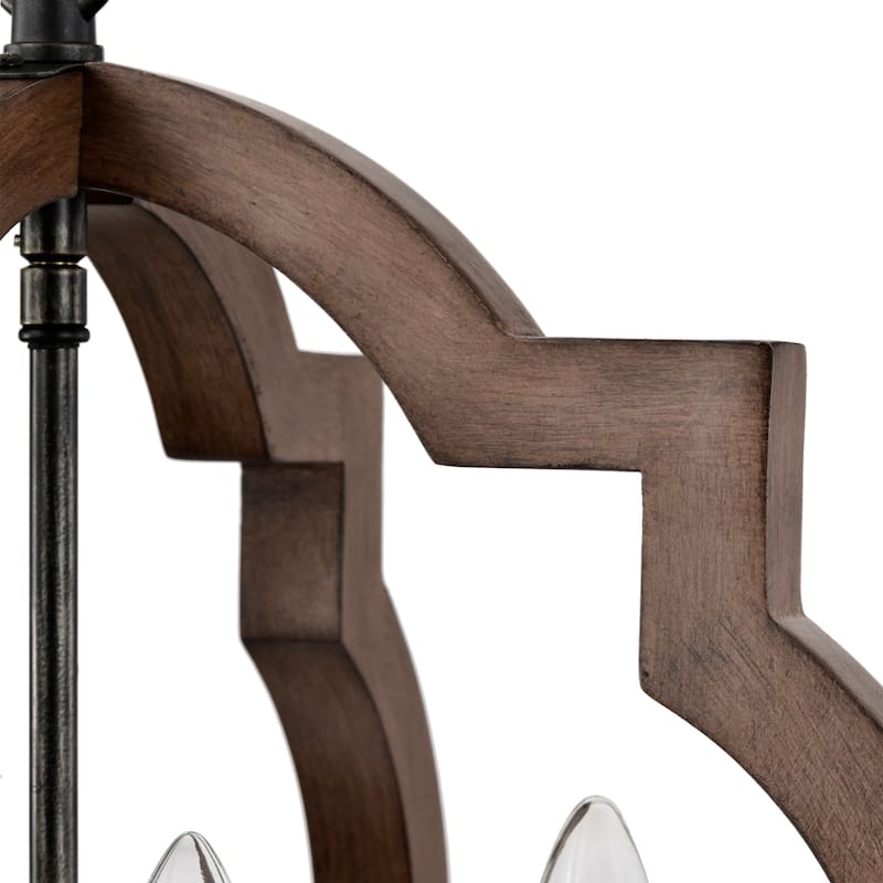Adoncia 4-light Brown Natural Wood and Antique Black Metal Chandelier - Brown Natural Wood and Antique Black