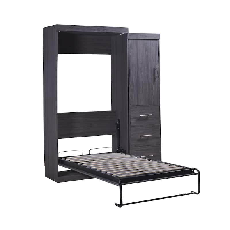Pine Wood Wall Murphy Bed with Wardrobe & Drawers