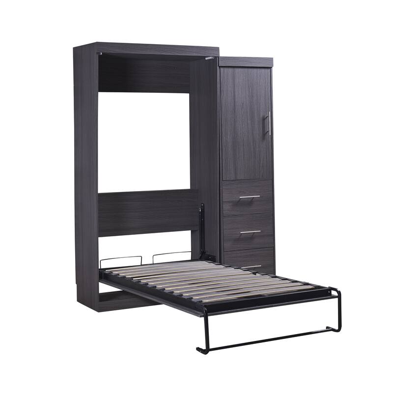 Roomfitters Full/Twin Murphy Bed with Wardrobe, Foldable Cabinet Design and Built-in Storage System, Gray