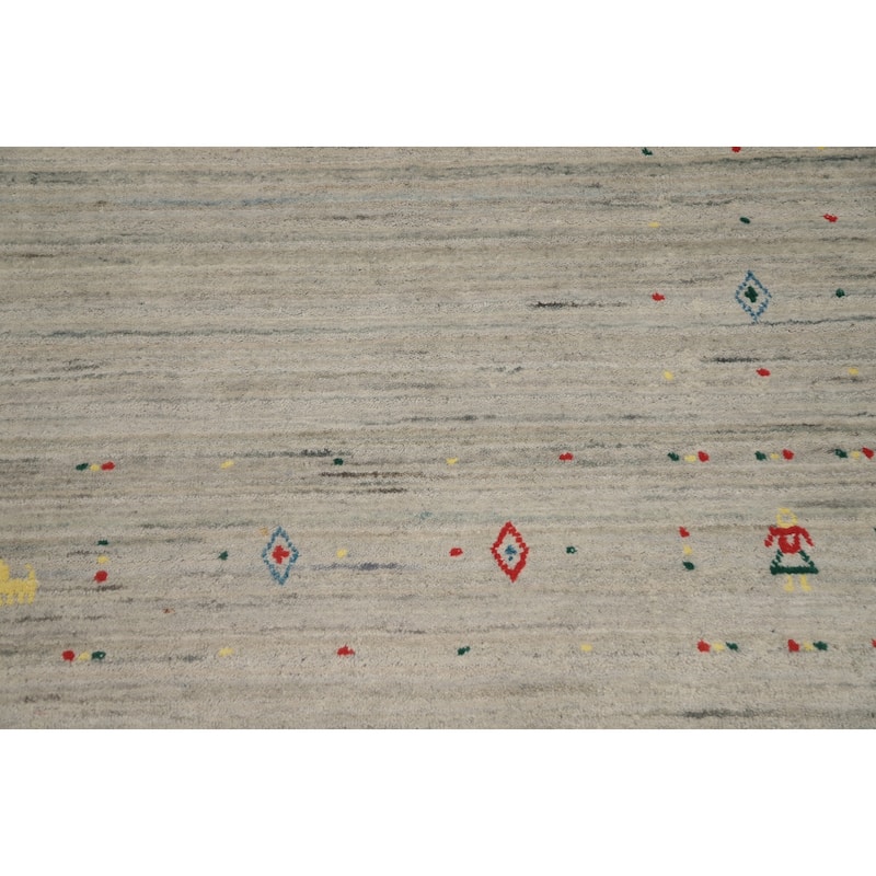Hand Knotted Oriental 100% Wool Carpet Modern Modern Beige & Ivories Gabbeh Area Rug - 5' 11'' X 6' 1''