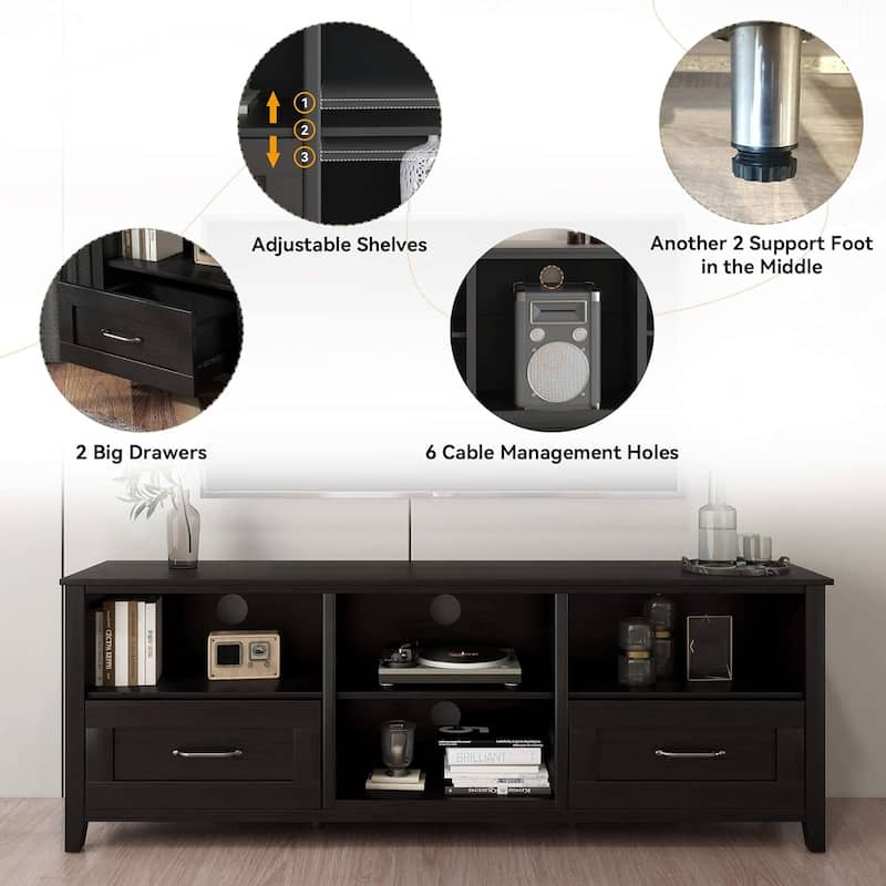 70 inch TV Stand for TVs up to 80" with Drawers Adjustable Shelves