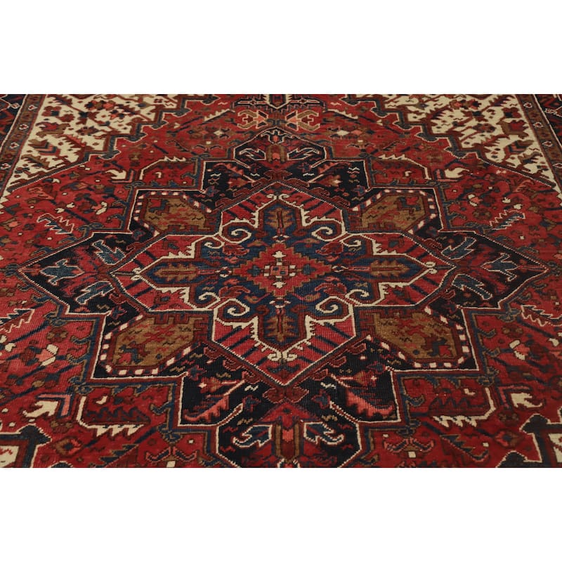 Hand Knotted Oriental 100% Wool Carpet Traditional Medallion Oranges & Rust Heriz Area Rug - 9' 5'' X 7' 2''
