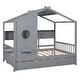 preview thumbnail 24 of 34, Playhouse Design Full Size House Wooden Bed with Trundle, Modern Design for Kids with Storage Shlef-White