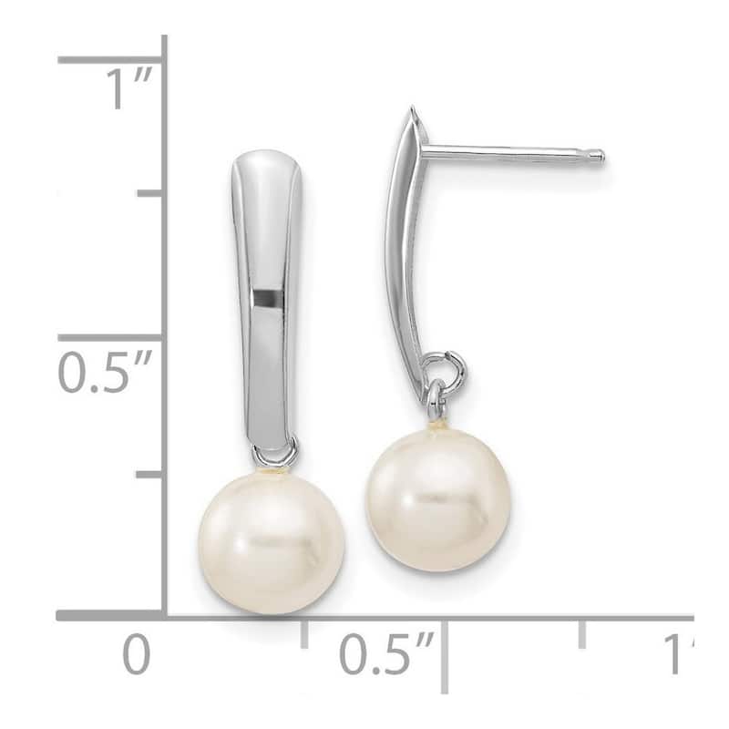 Curata 14k White Gold 6-7mm Round White Freshwater Cultured Pearl Dangle Earrings (20mm)