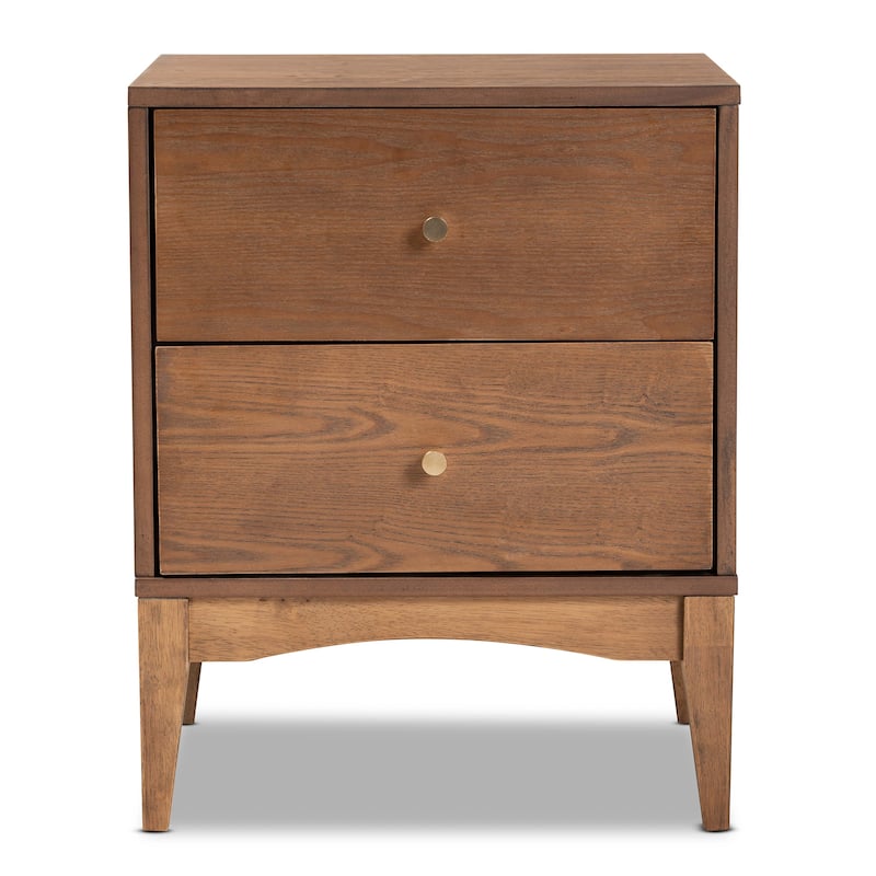 Landis Mid-Century Modern Ash Walnut Finished Wood 2-Drawer Nightstand