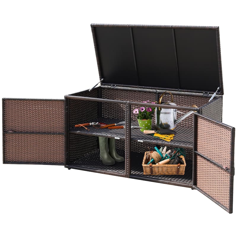 Costway 88 Gallon Garden Patio Rattan Storage Container Box Bin Shelf - See Details
