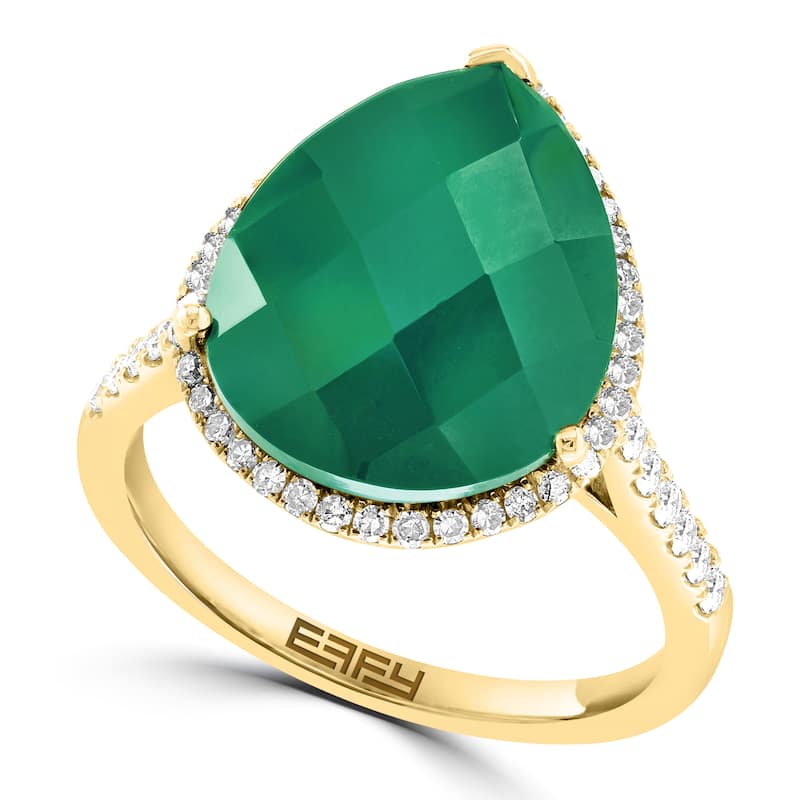 EFFY 14K Gold Diamond,Green Onyx Pear Ring