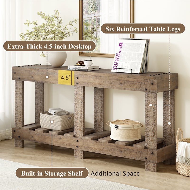 Vintage Solid Fir Wood Entryway Table with Metal Rivet Accents by Harper&Bright Designs