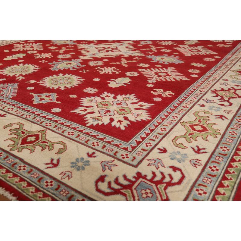 Hand Knotted Oriental 100% Wool Carpet Traditional Geometric Red Kazak Area Rug - 9' 3'' X 8' 5''